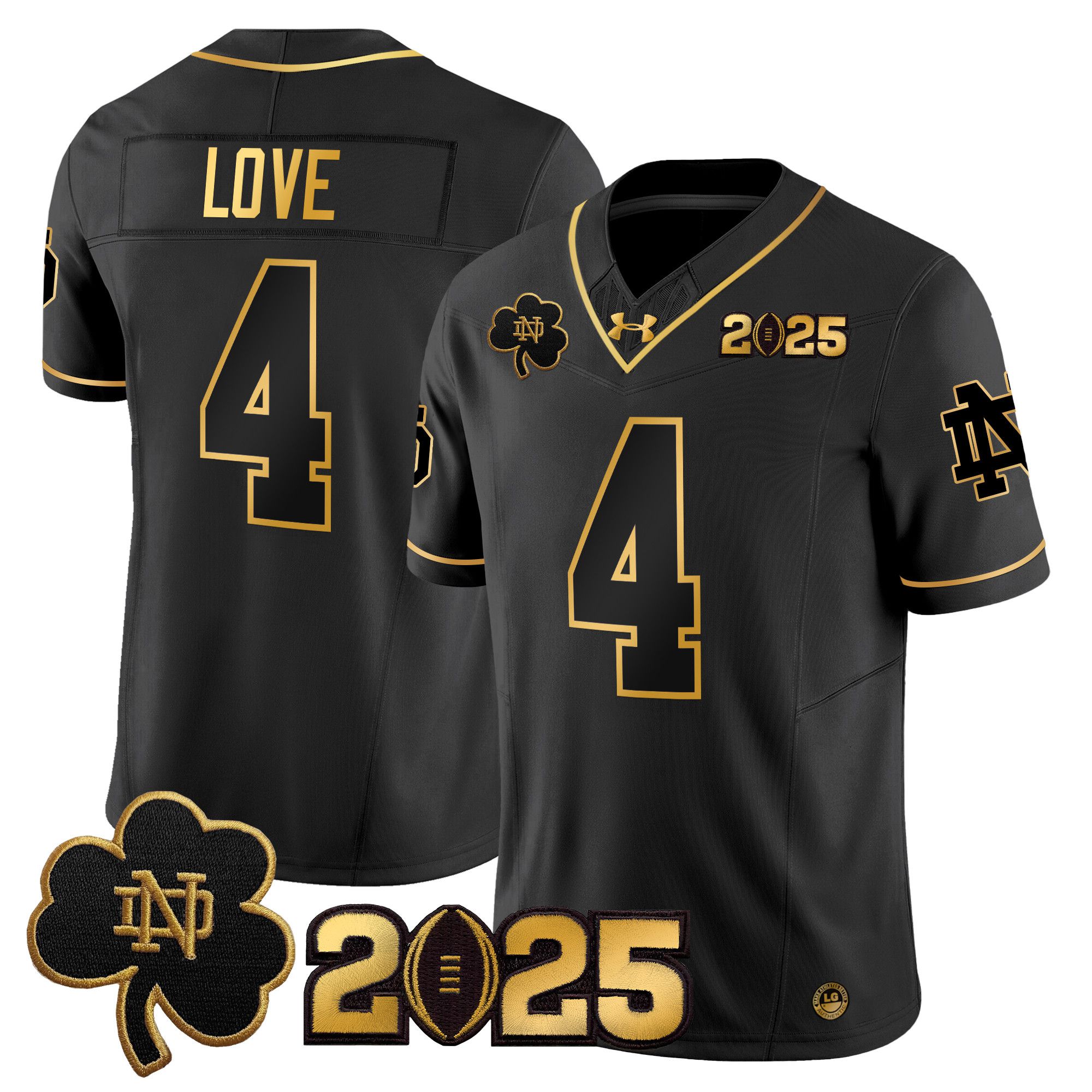 Men Notre Dame Fighting Irish #4 Love Black 2025 CFP Final Patch Gold Vapor Limited NCAA Jersey style 1->ncaa teams->NCAA Jersey